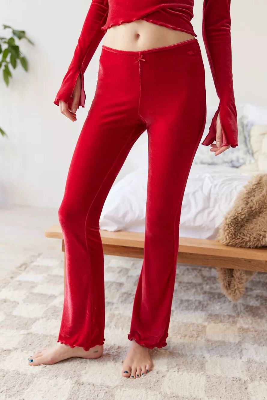 NWT OUT FROM UNDER RED VELVET FLARE PANTS LEGGINGS YOGA SLEEP S URBAN OUTFITTERS